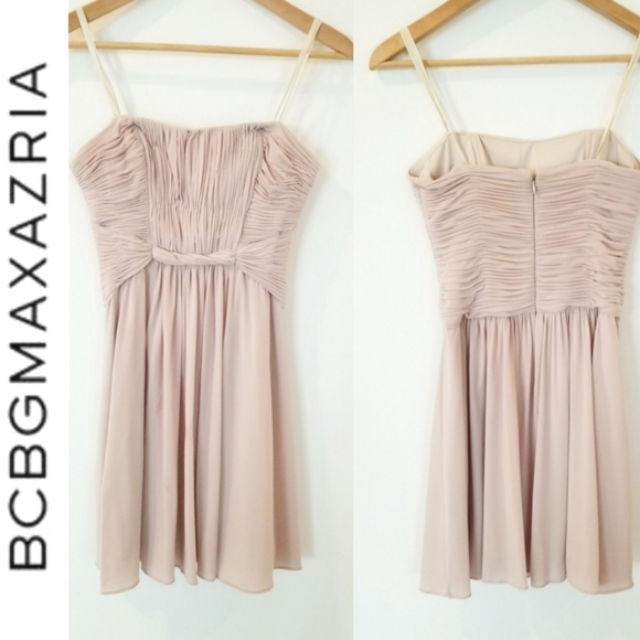 BCBGMaxAzria Dresses & Skirts - BCBG MAXAZRIA Eve Strapless Pleated Braided Flowy Mini Formal Dress Blush Lined